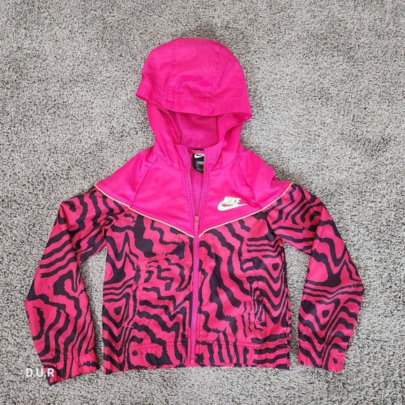 Nike Fireberry Jacket Girls Sz Small Pink Black Tiger Stripe Standard Fit Hooded - Picture 1 of 9